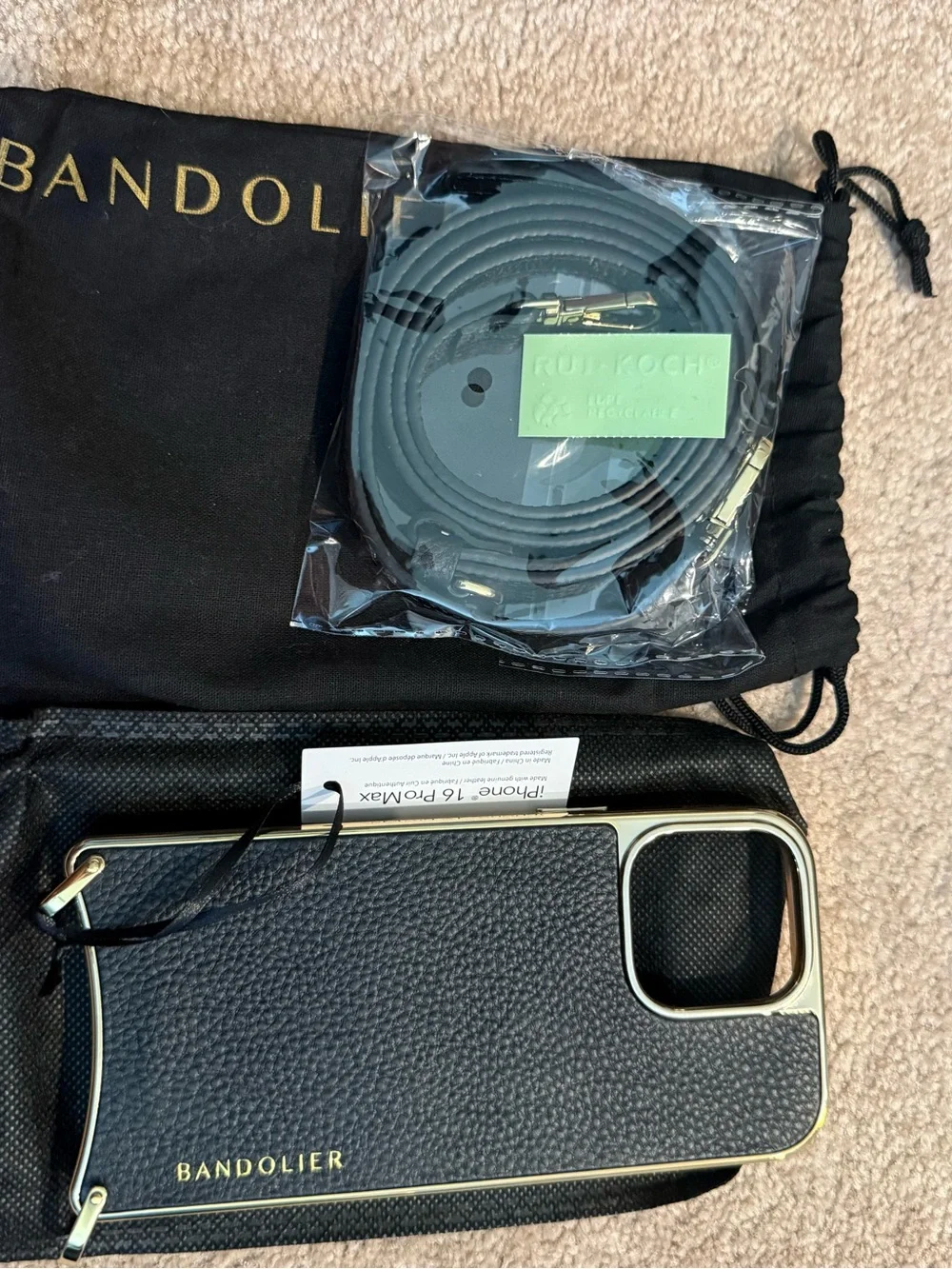 NWT Bandolier Rayna black and gold iPhone 16 pro max case